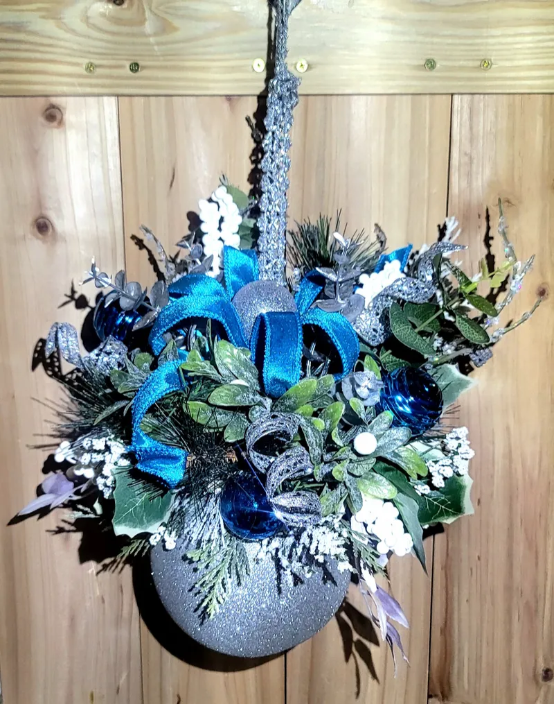 Silver & Aqua Sparkling Winter Kissing Ball