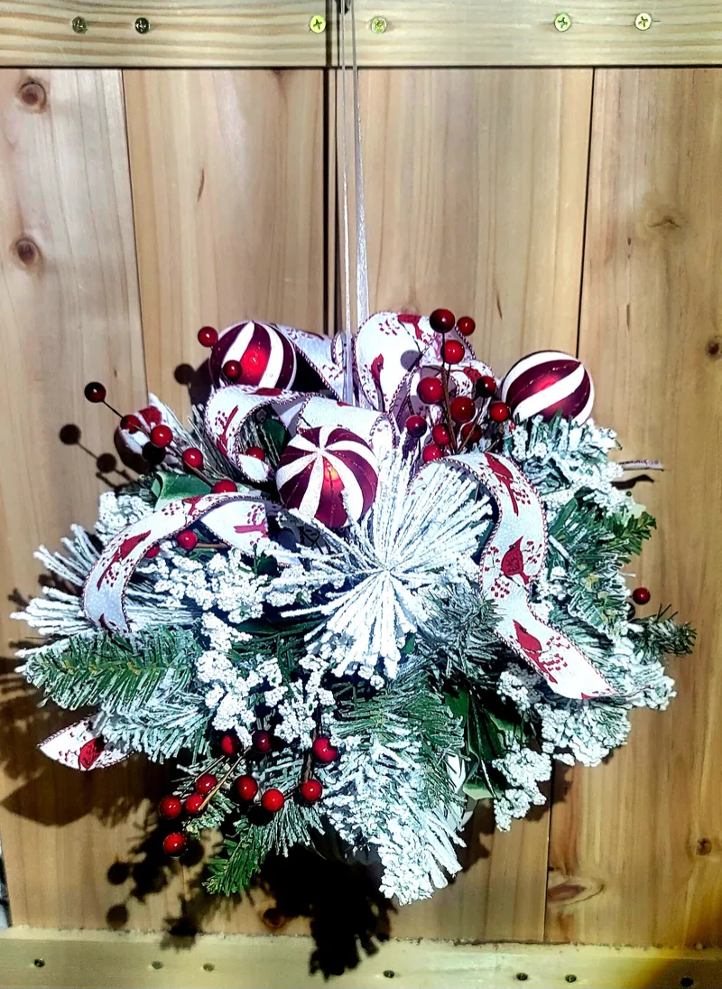 Festive Cardinal & Frosted Pine Winter Kissing Ball