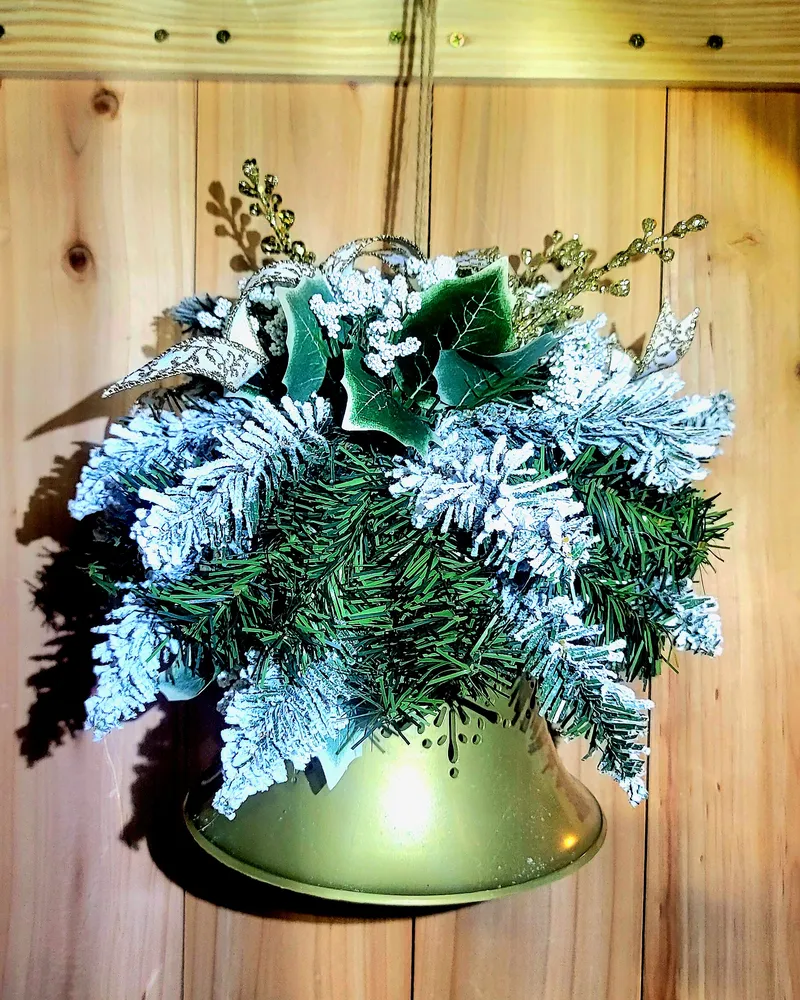 Elegant Frosted Pine & Winter Bell Hanging Arrangement