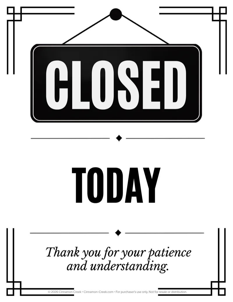 Closed Today Sign | Printable Business Closure Notice