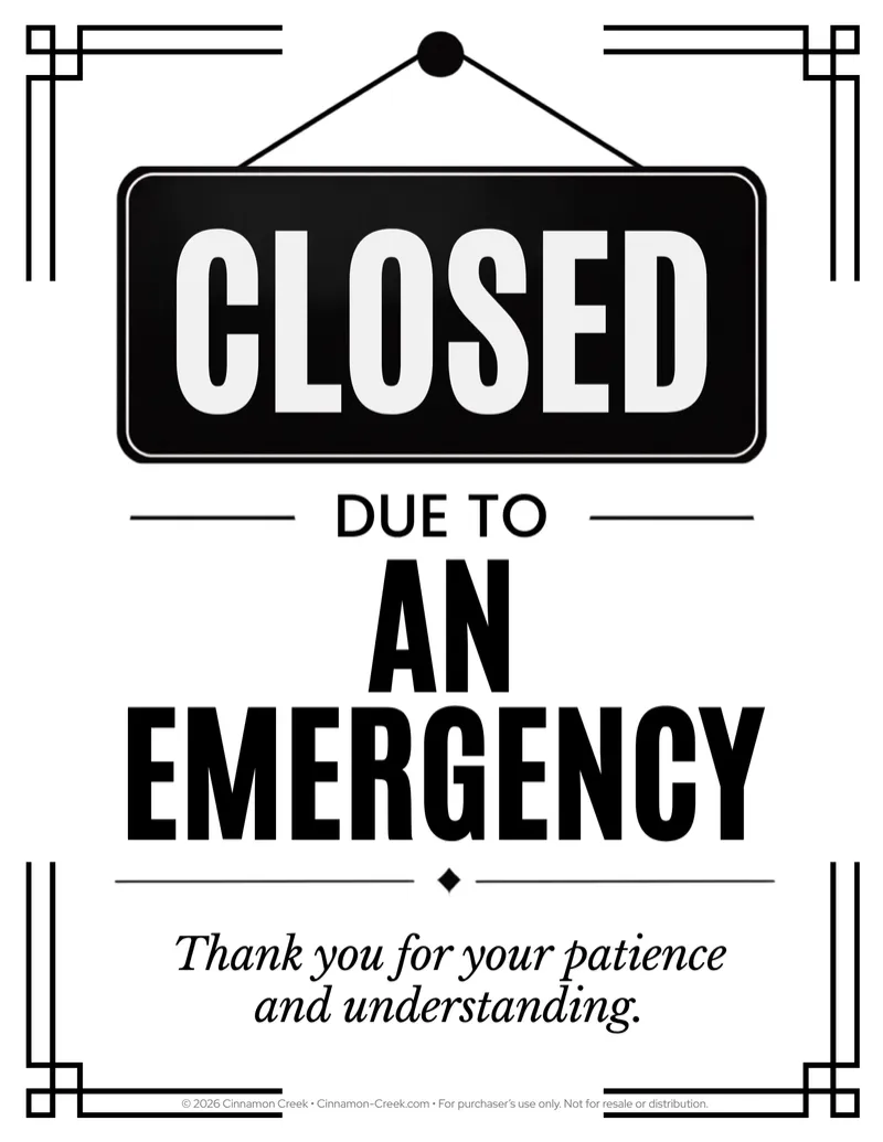 Emergency Closed Sign | Printable Business Closure Notice