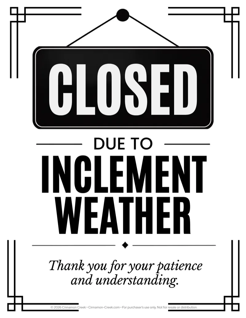 Inclement Weather Closed Sign | Printable Business Closure Notice