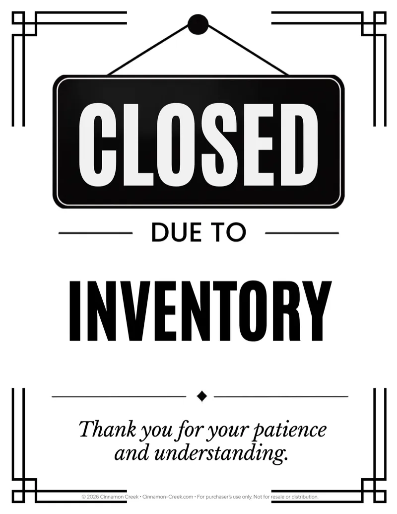 Inventory Closed Sign | Printable Business Closure Notice