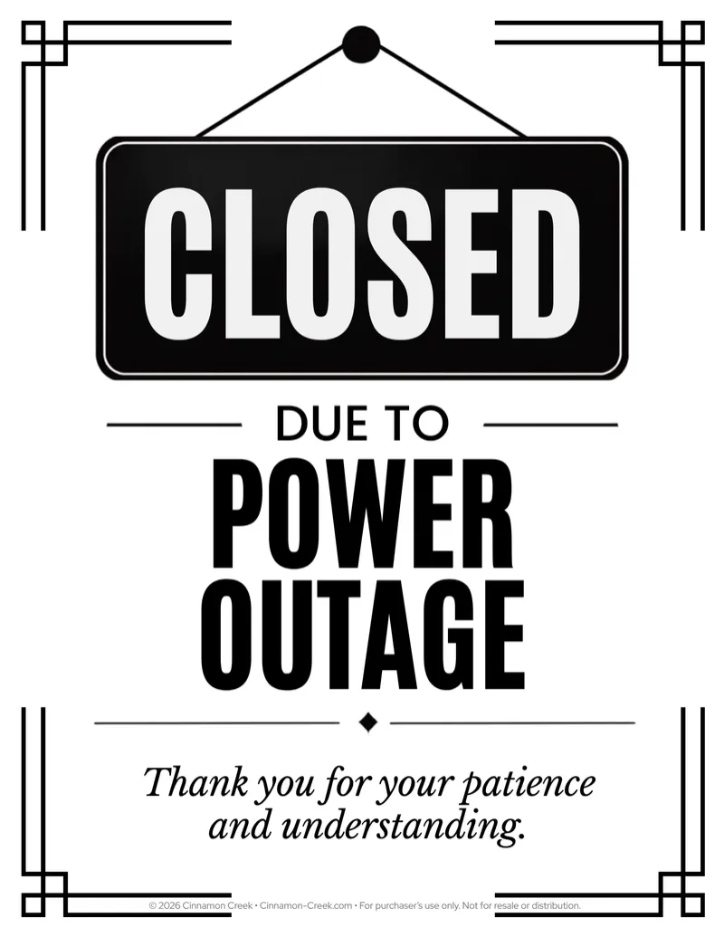 Power Outage Closed Sign | Printable Business Closure Notice