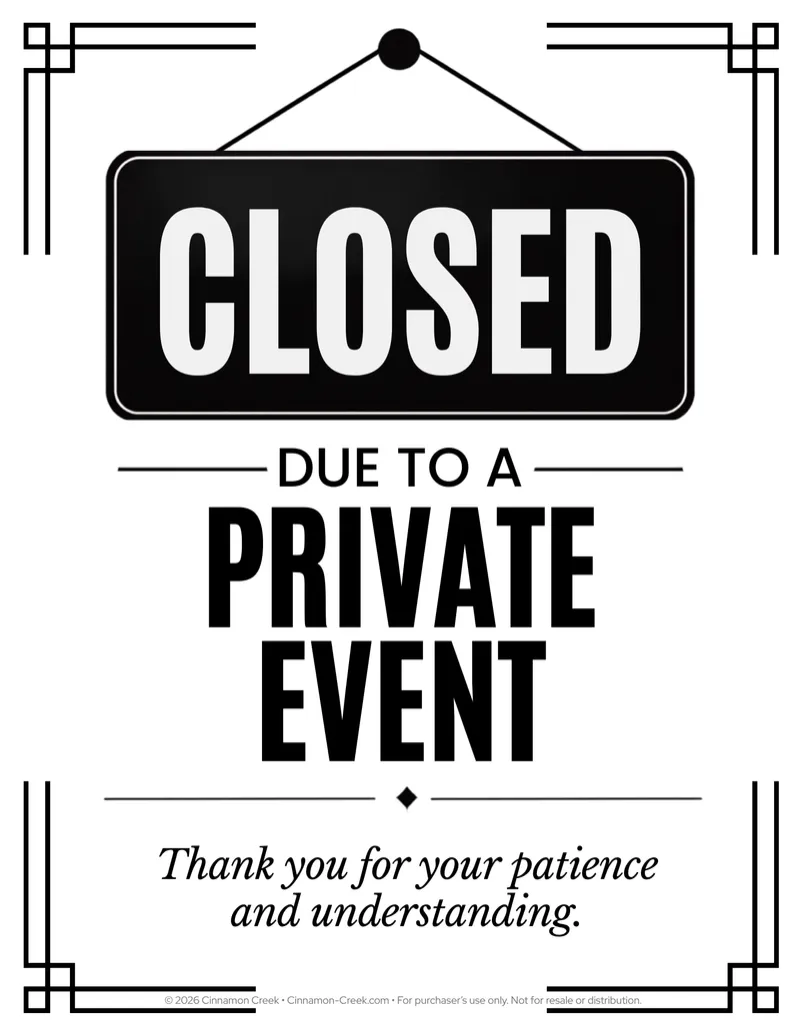 Private Event Closed Sign | Printable Business Closure Notice