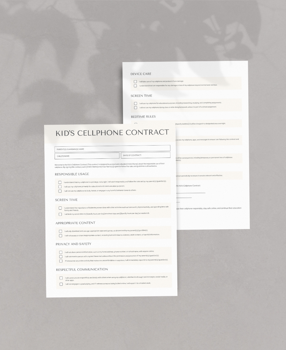 Kid's Cell Phone Contract