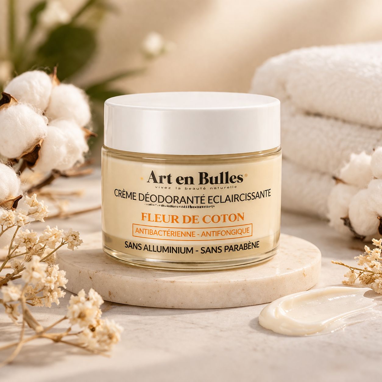 Crème Déodorante Éclaircissante Fleur de Coton – Sans Aluminium