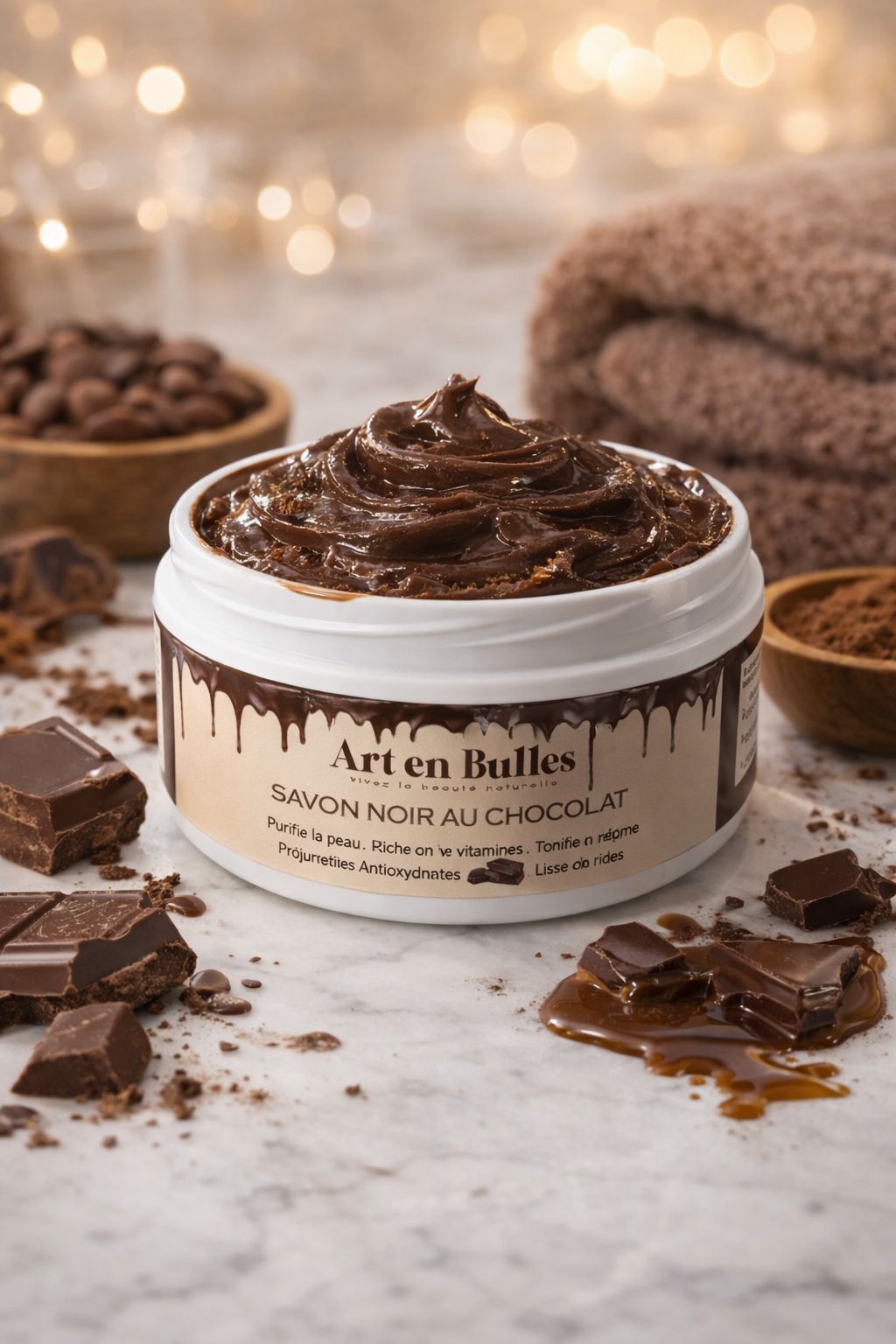 Savon Noir au Chocolat – Soin Exfoliant & Éclat
