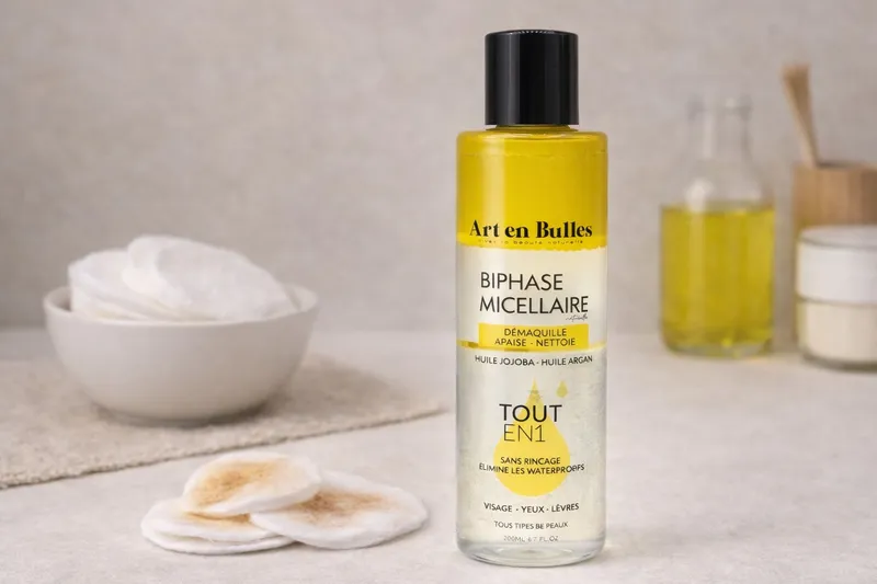 Eau Micellaire Biphasée Naturelle – Démaquillant Jojoba & Argan