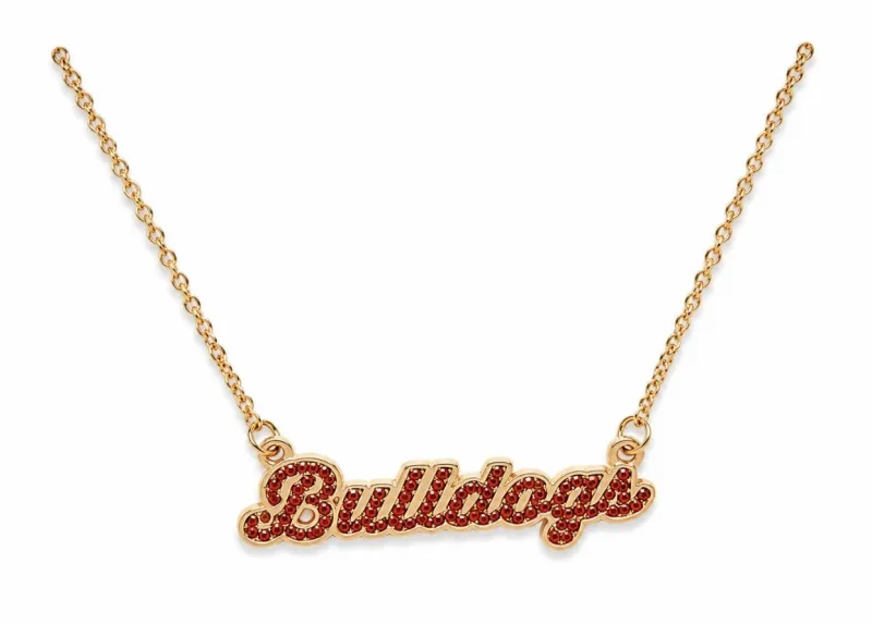 Rhinestone Bulldog Script Necklace