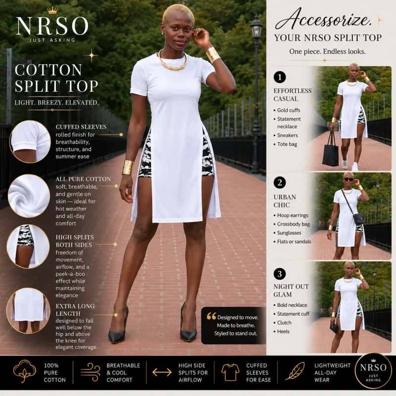 Extra long all cotton Tshirt with slits on the hips