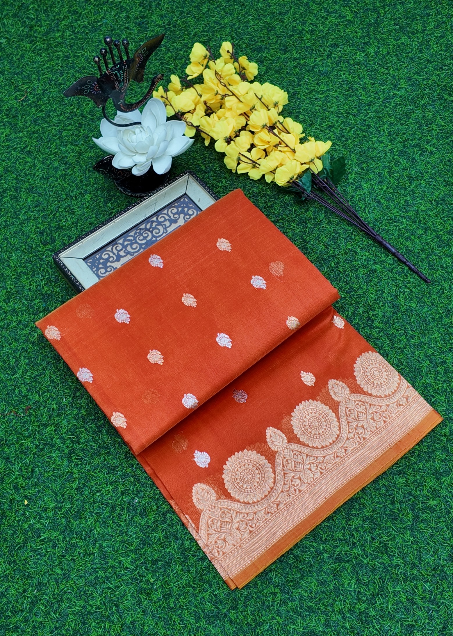 Pure Kora Organza Saree in Crimson Red with Gold Zari Border