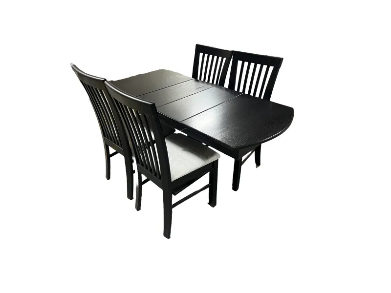 RV Hide 2 Leaf Dinette Table with 4 Storage Chairs Hardwood Stained Black