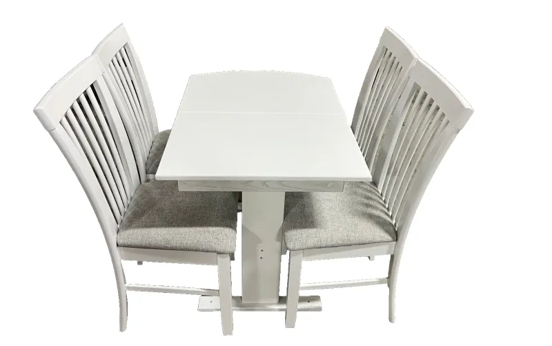 RV Hide 2 Leaf Dinette Table with Slat Storage Chairs Hardwood Stained White