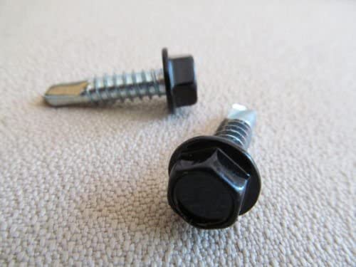 60 Unslot Hex Washer Black Head Screws 1/4-14 X 1 Hard Zinc Plated Self Drilling RV Frame