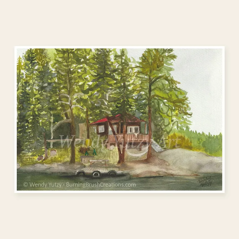 Twin Lakes – Printable Cabin Watercolor | Original Art from Red Lake, Ontario