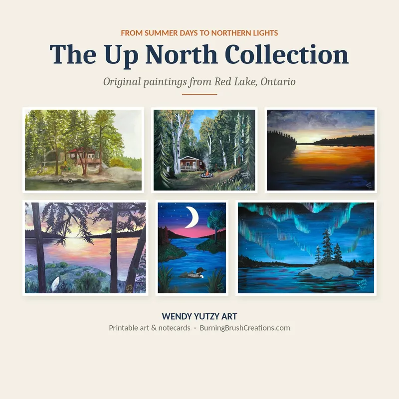 Northern Evenings – Printable Notecard Set | 6 Original Paintings from Red Lake, Ontario