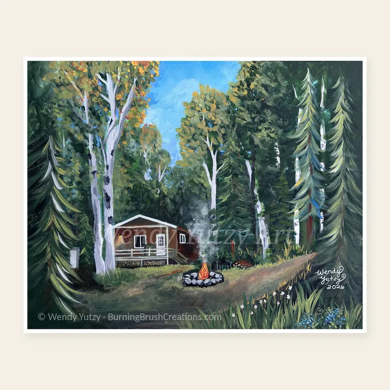 Keesick's Trapping Cabin – Printable Rustic Cabin Painting | Original Art from Red Lake, Ontario