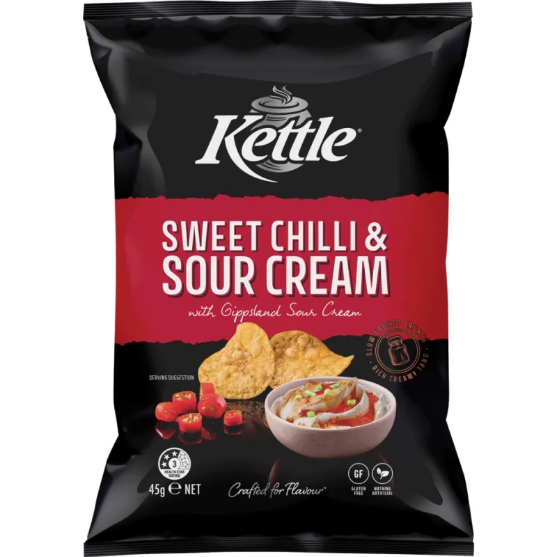 Kettle 45g – Chilli, Honey Soy Chicken, Sea Salt, Salt & Vinegar, Sweet Chilli & x 18 CODE - 2545 - 2558 - 5205 - 5212 - 6116