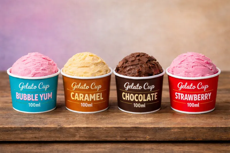 Gelato Cup 100ml – Bubble Yum, Caramel, Chocolate & Strawberry x 36