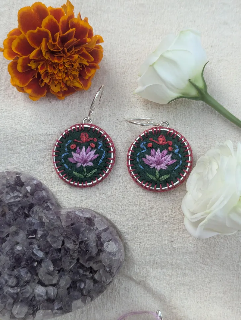 Circle Floral Earrings, Design 7