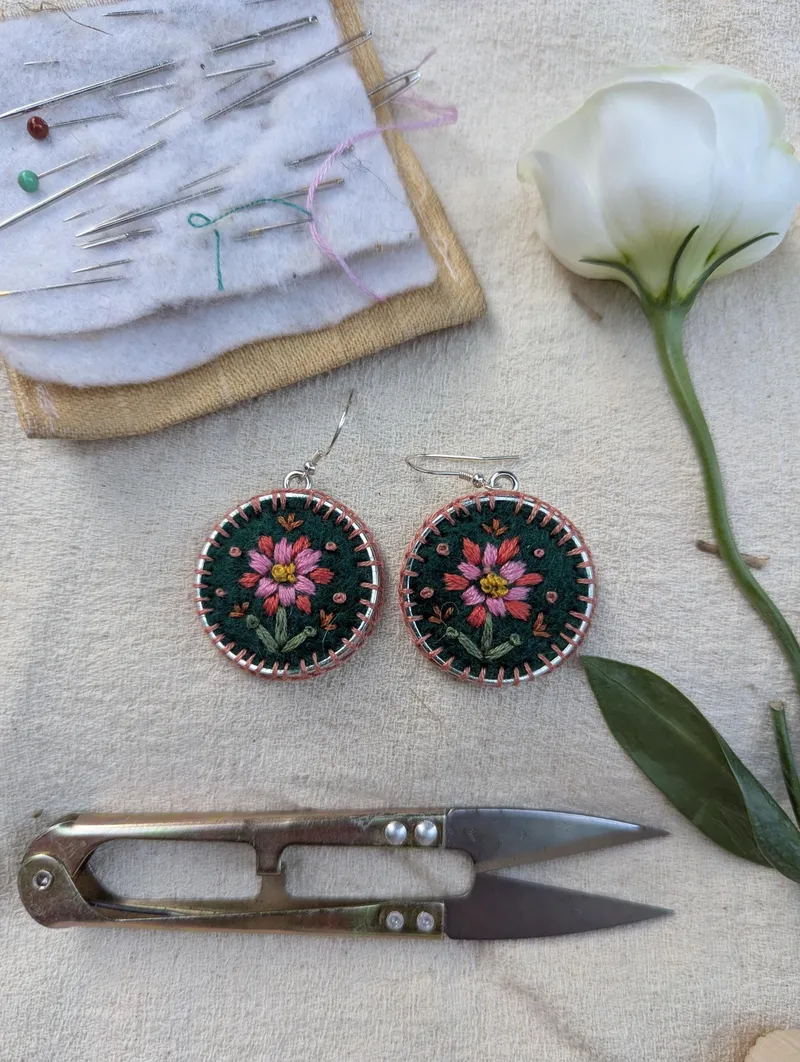 Circle Floral Earrings, Design 8