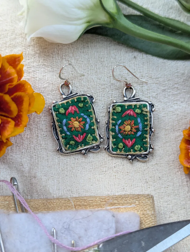 Framed Rectangle Floral Earrings, Design 2