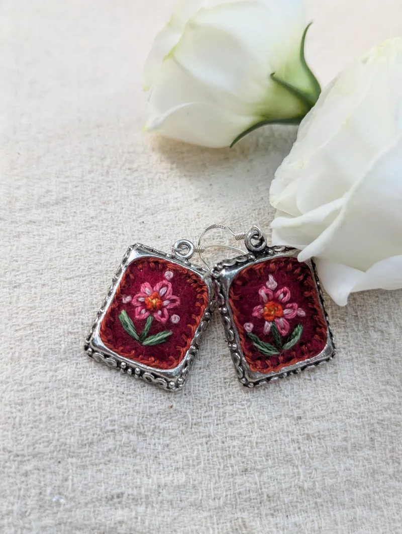 Framed Rectangle Floral Earrings, Design 4