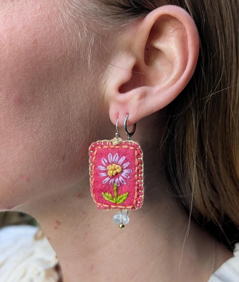 Large Rectangle Floral Earrings, Design 1
