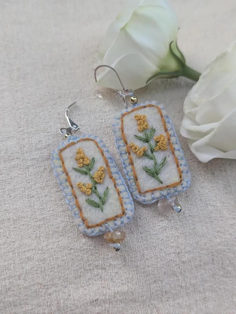 Large Rectangle Floral Earrings, Design 3