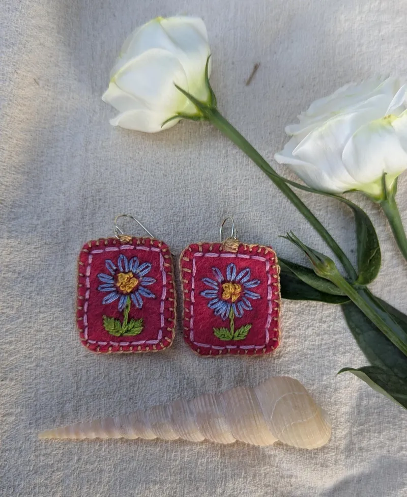 Large Rectangle Floral Earrings, Design 2