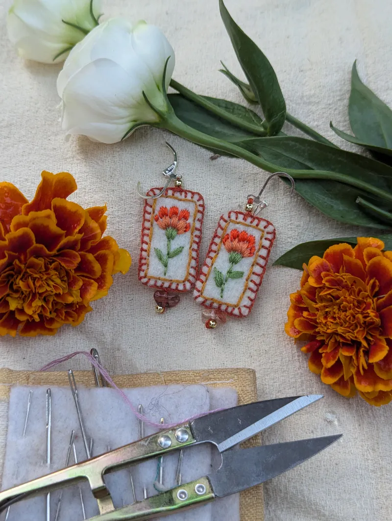 Large Rectangle Floral Earrings, Design 4