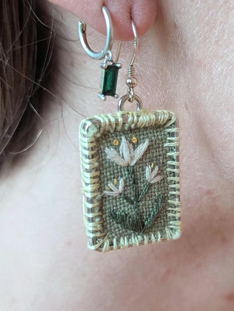 Rectangle Floral Earrings, Design 7