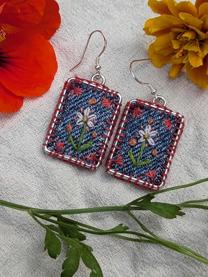 Rectangle Floral Earrings, Design 8