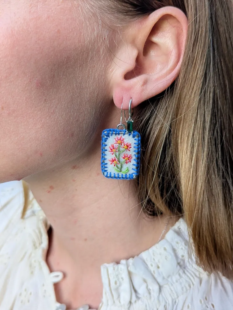 Rectangle Floral Earrings, Design 10