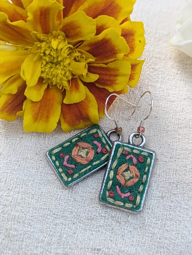 Small Rectangle Floral Earrings, Design 2