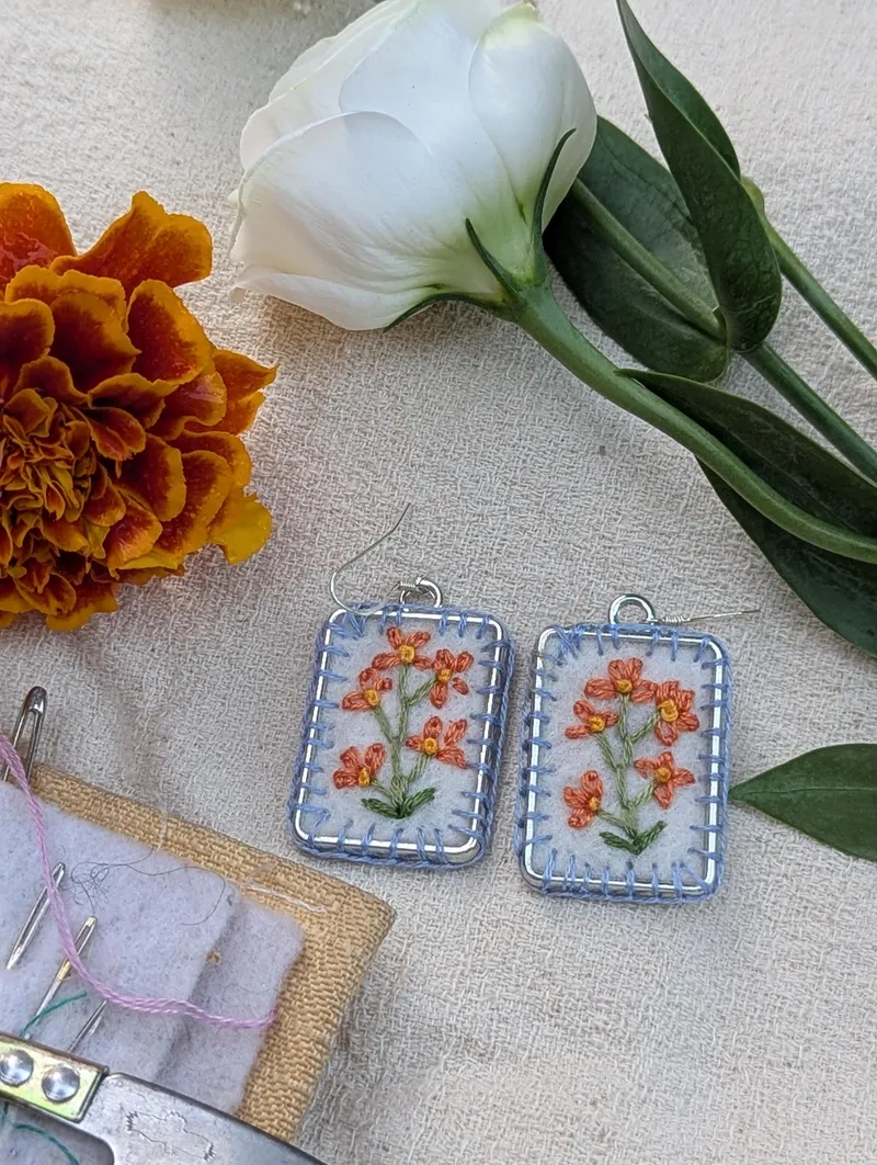 Rectangle Floral Earrings, Design 11