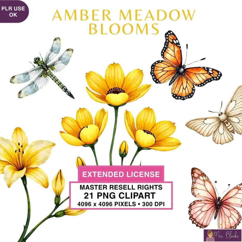 Golden Floral Meadow Clipart PNG - Extended License