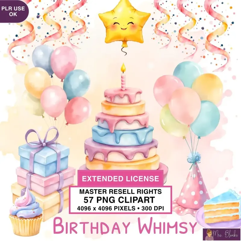 Whimsical Birthday Celebration Clipart PNG - Extended License