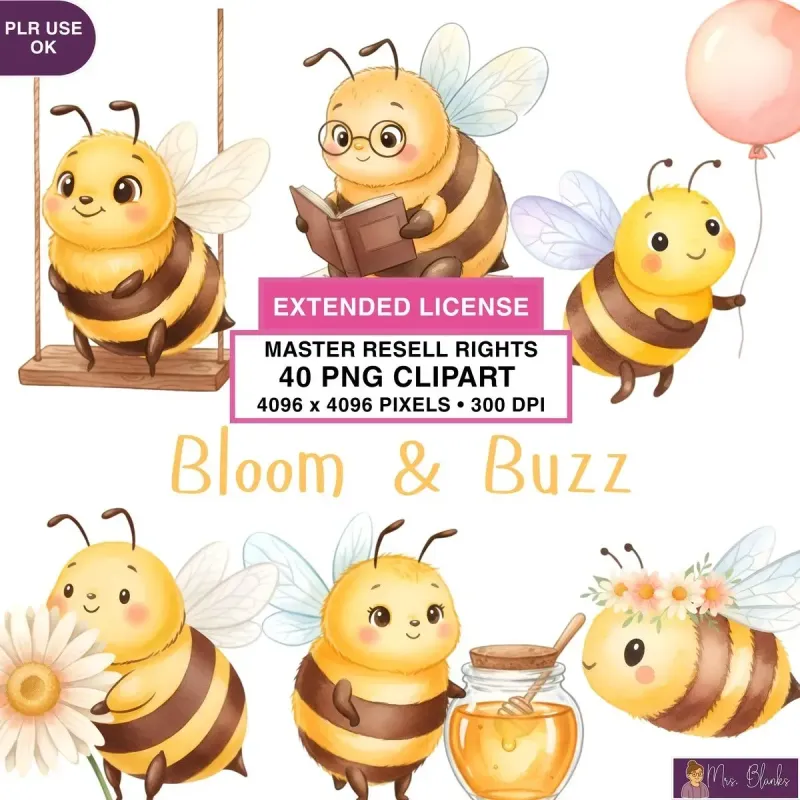 Bee Garden Friends Clipart PNG - Extended License