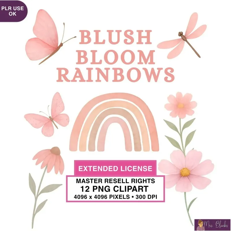 Blush Rainbow Floral Clipart PNG - Extended License