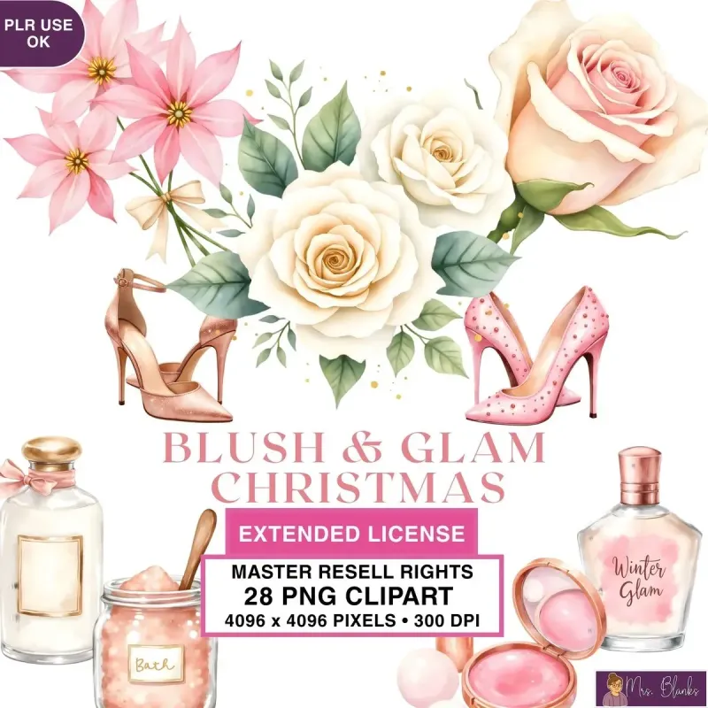 Blush Glam Holiday Clipart PNG - Extended License