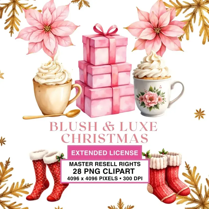 Blush Luxe Holiday Clipart PNG - Extended License