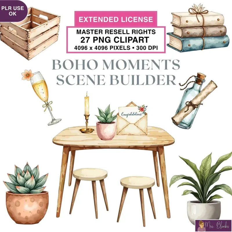 Boho Scene Builder Clipart PNG - Extended License