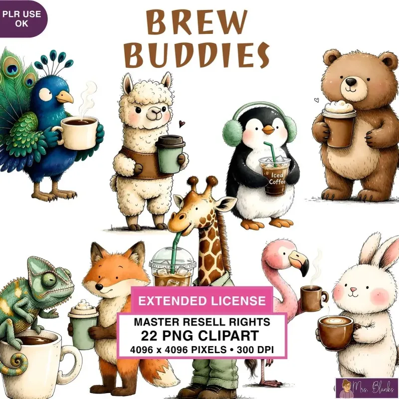 Coffee Loving Animal Clipart PNG - Extended License