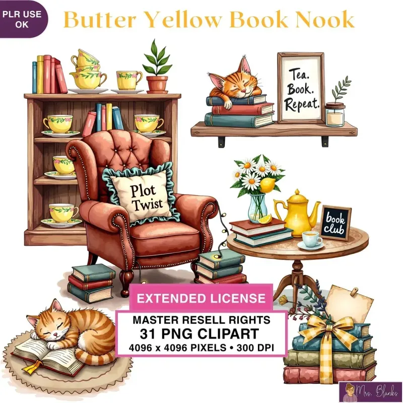 Cozy Book Nook Clipart PNG - Extended License