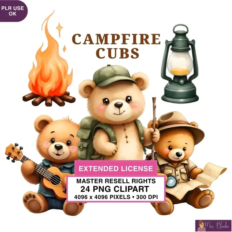 Camping Bear Clipart PNG - Extended License