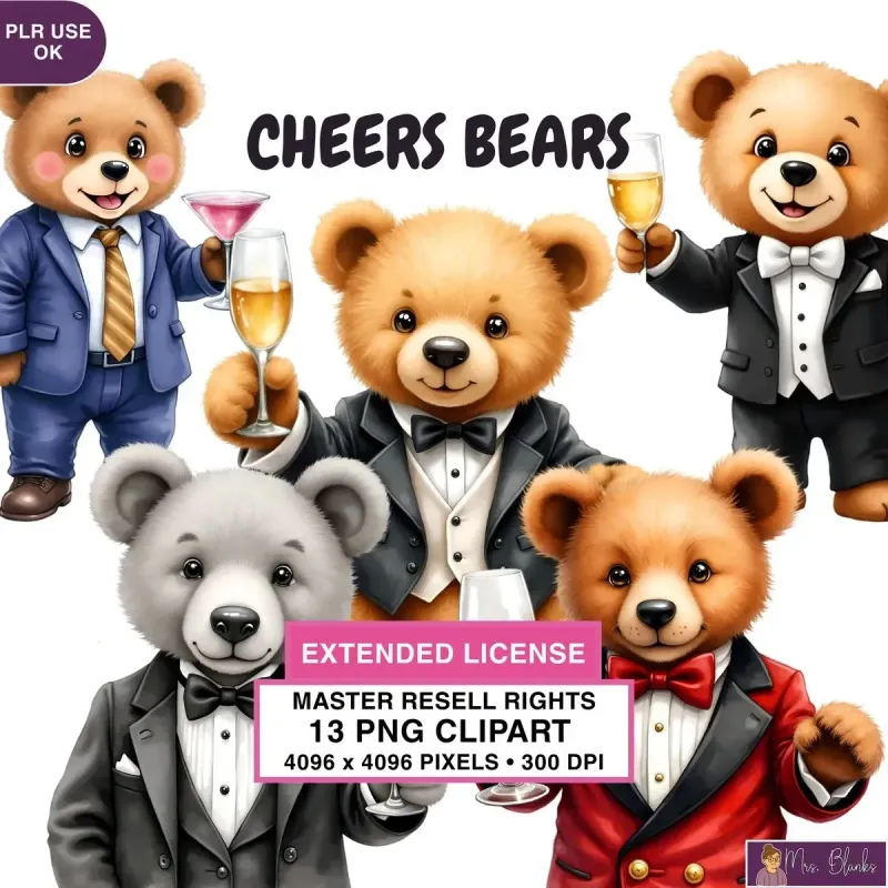Formal Bear Celebration Clipart PNG - Extended License