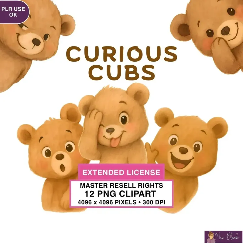 Cute Bear Cubs Clipart PNG - Extended License