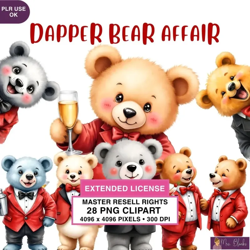 Formal Bear Party Clipart PNG - Extended License